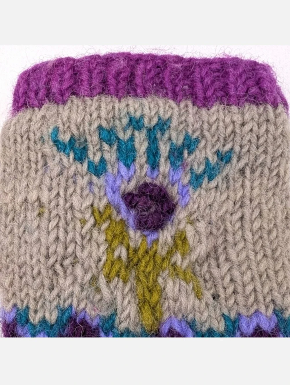 Sundance Lost Horizons Fingerless Mittens Wool Hand Knit Nepal Floral Purple